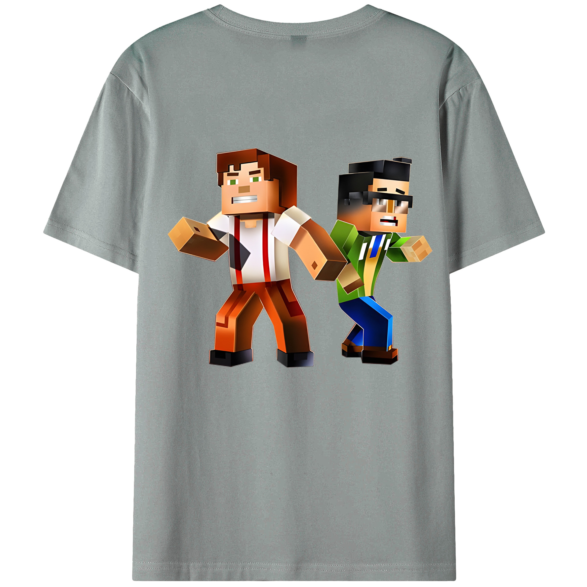 （画像用） マインクラフト ブロックの世界 Minecraft MC Block world 綿100％ メンズ半袖Tシャツ（バックプリント） 通気性